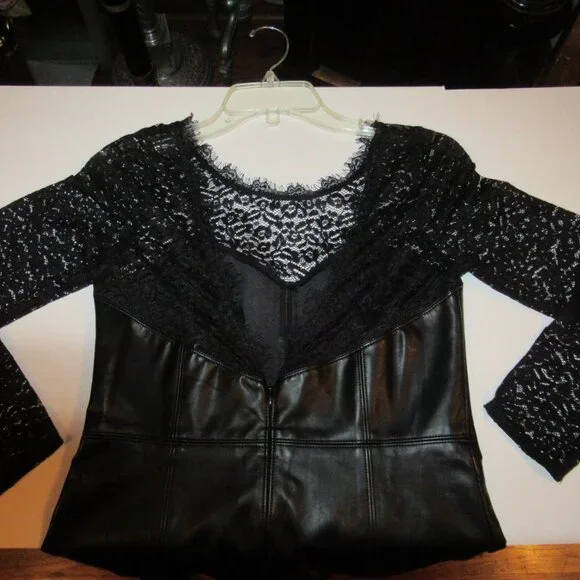 Free People Small NWT Colleen Faux Leather Lace Mini Dress Black Pleather Vegan - Picture 13 of 16